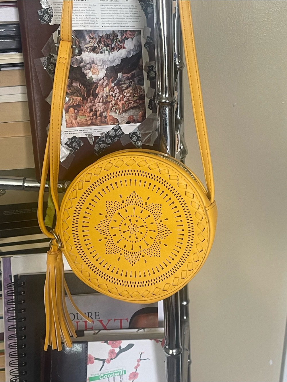 Target Yellow Round Crossbody Bag with Tassel Accent